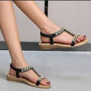 ASHLEY BLUE WOMEN GLADIATOR STUDDED  STRAP WEDGES ROMAN SHOES ELASTIC SANDALS